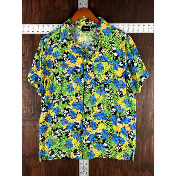 Disney Other - Disney Mickey Mouse Floral Hawaiian‎ Vacation Rayon Shirt Green Blue Mens Medium